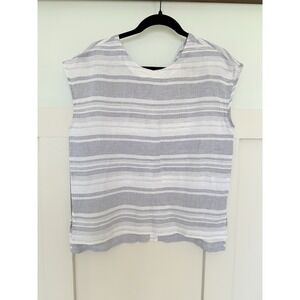 Cynthia Rowley 100% Linen Sleeveless Top Sz SM Striped Coastal Beach Lagenlook